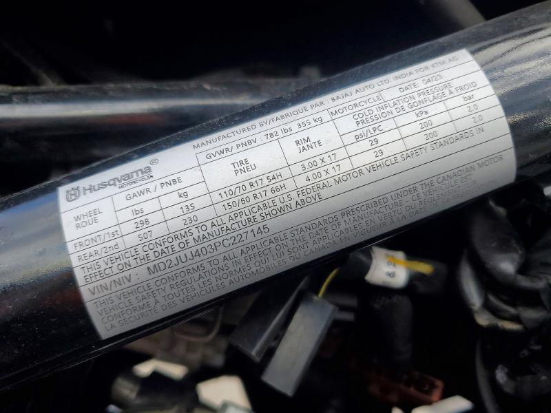 Продаж на аукціоні авто 2023 Husqvarna Vitpilen 401/svartpilen 401, vin: MD2JUJ403PC227145, номер лоту: 98449835