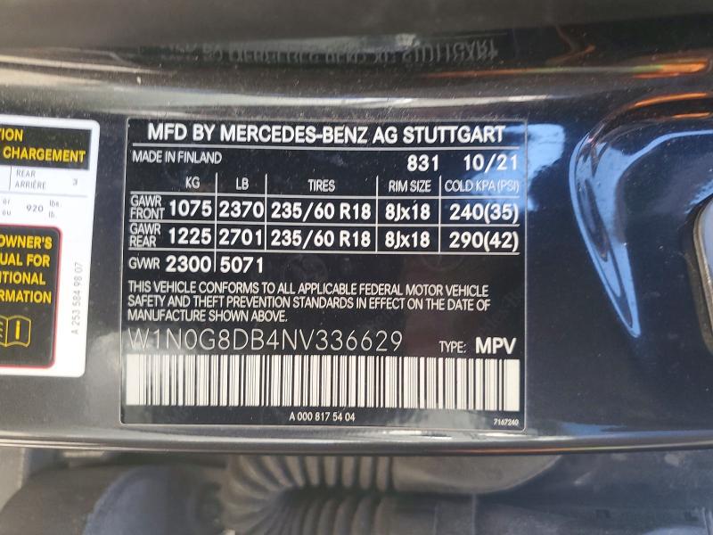 2022 Mercedes-benz Glc მანქანა იყიდება აუქციონზე, vin: W1N0G8DB4NV336629, აუქციონის ნომერი: 75042065
