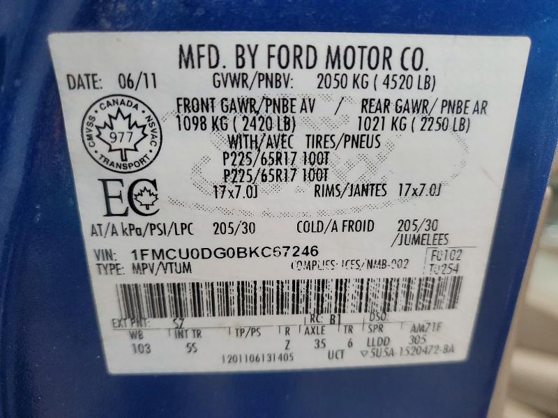 2011 Ford Escape მანქანა იყიდება აუქციონზე, vin: 1FMCU0DG0BKC67246, აუქციონის ნომერი: 98528725