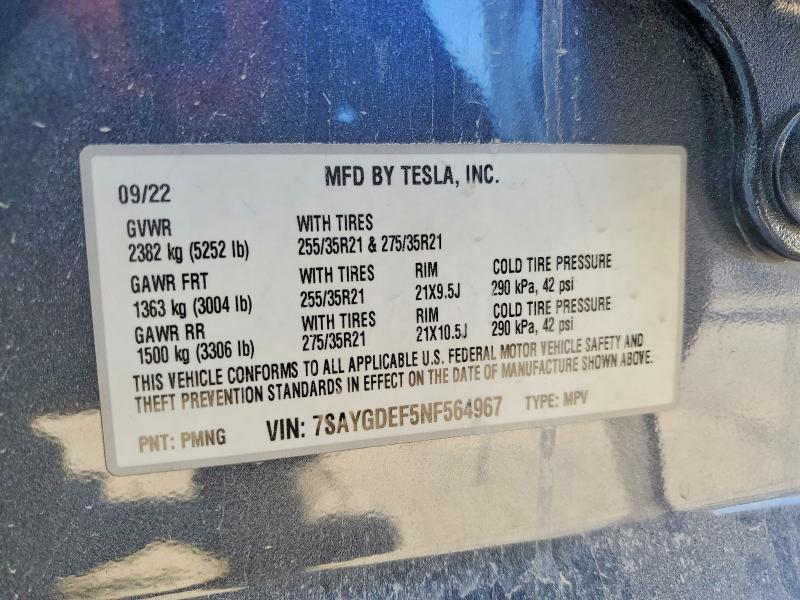 Aukcja sprzedaży 2022 Tesla Model Y, vin: 7SAYGDEF5NF564967, numer aukcji: 73428775