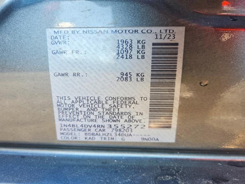 Продажа на аукционе авто 2024 Nissan Altima, vin: 1N4BL4DV4RN355272, номер лота: 98938765