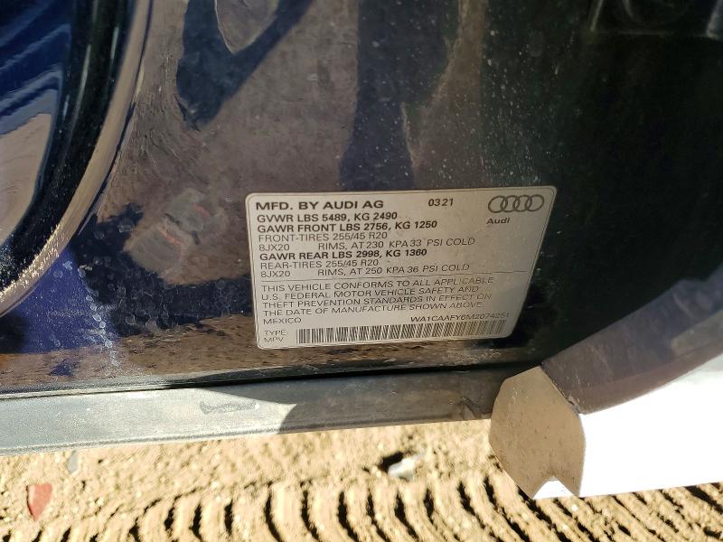 Aukcja sprzedaży 2021 Audi Q5, vin: WA1CAAFY6M2074251, numer aukcji: 99134185