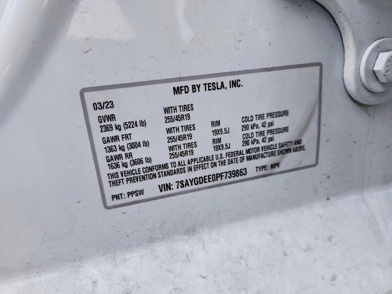 98970015 :رقم المزاد ، 7SAYGDEE0PF739863 vin ، 2023 Tesla Model Y مزاد بيع