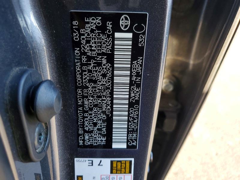 2018 Toyota Prius Prim მანქანა იყიდება აუქციონზე, vin: JTDKARFP9J3078629, აუქციონის ნომერი: 73085575