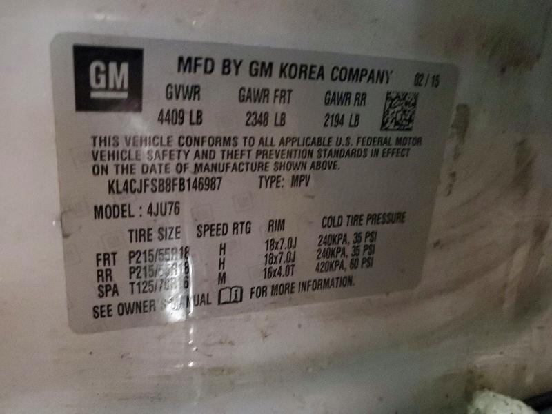 74432705 :رقم المزاد ، KL4CJFSB8FB146987 vin ، 2015 Buick Encore مزاد بيع