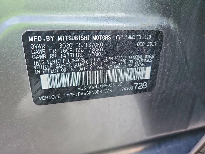 Продаж на аукціоні авто 2022 Mitsubishi Mirage, vin: ML32AWHJXNH003165, номер лоту: 73242835