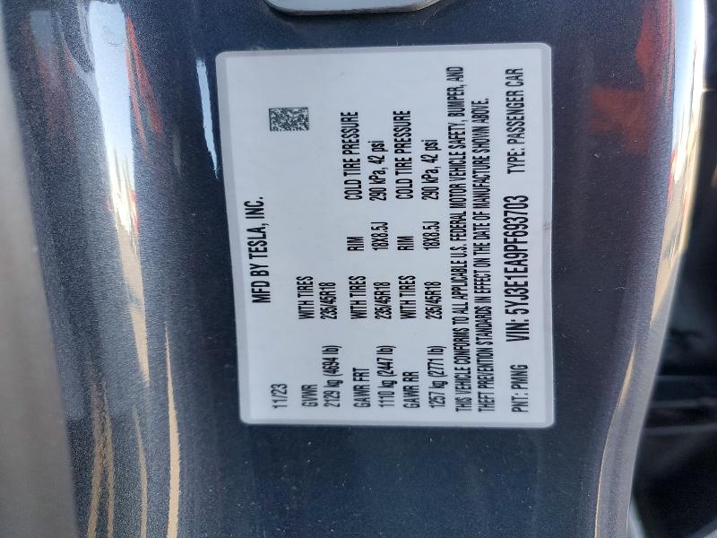 Aukcja sprzedaży 2023 Tesla Model 3, vin: 5YJ3E1EA9PF693703, numer aukcji: 74424685