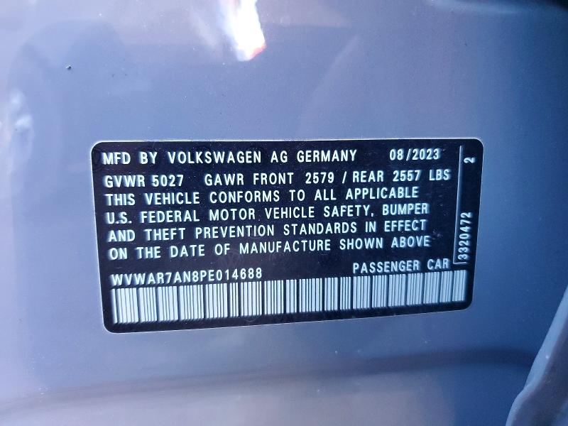 2023 Volkswagen Arteon მანქანა იყიდება აუქციონზე, vin: WVWAR7AN8PE014688, აუქციონის ნომერი: 99806945