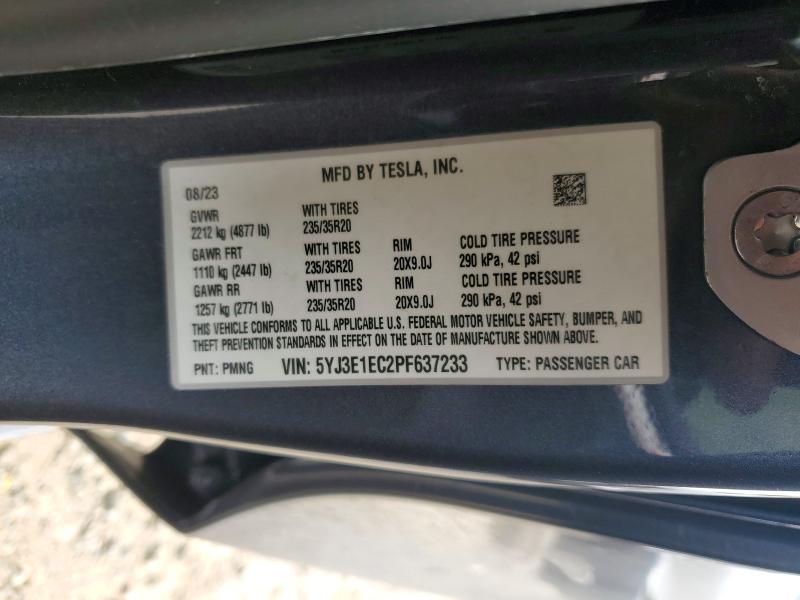72493815 :رقم المزاد ، 5YJ3E1EC2PF637233 vin ، 2023 Tesla Model 3 مزاد بيع