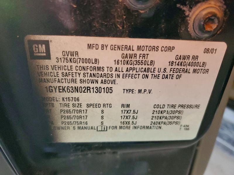 75281435 :رقم المزاد ، 1GYEK63N02R130105 vin ، 2002 Cadillac Escalade L مزاد بيع