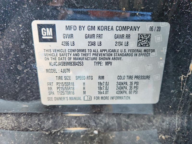 75350655 :رقم المزاد ، KL4CJASB9MB304253 vin ، 2021 Buick Encore مزاد بيع