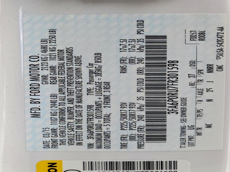 Aukcja sprzedaży 2015 Ford Fusion, vin: 3FA6P0RU7FR301598, numer aukcji: 99231675