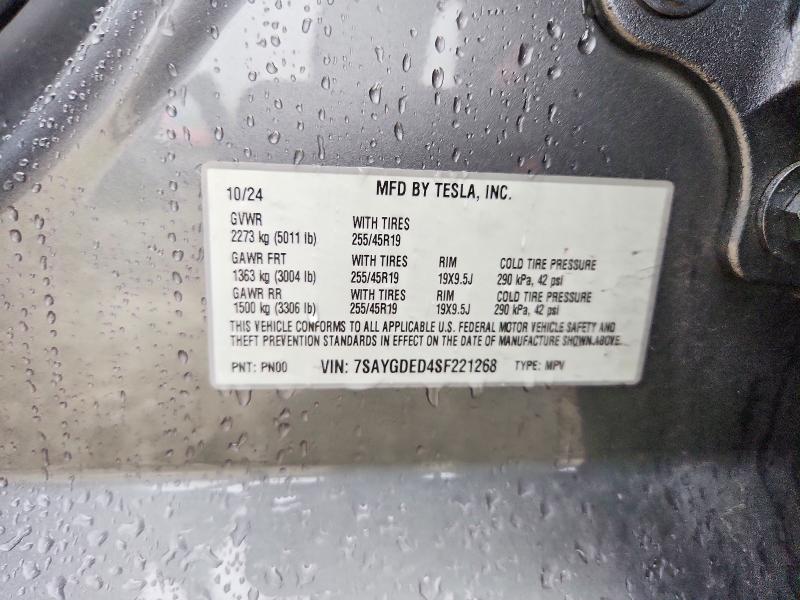 98855485 :رقم المزاد ، 7SAYGDED4SF221268 vin ، 2025 Tesla Model Y مزاد بيع