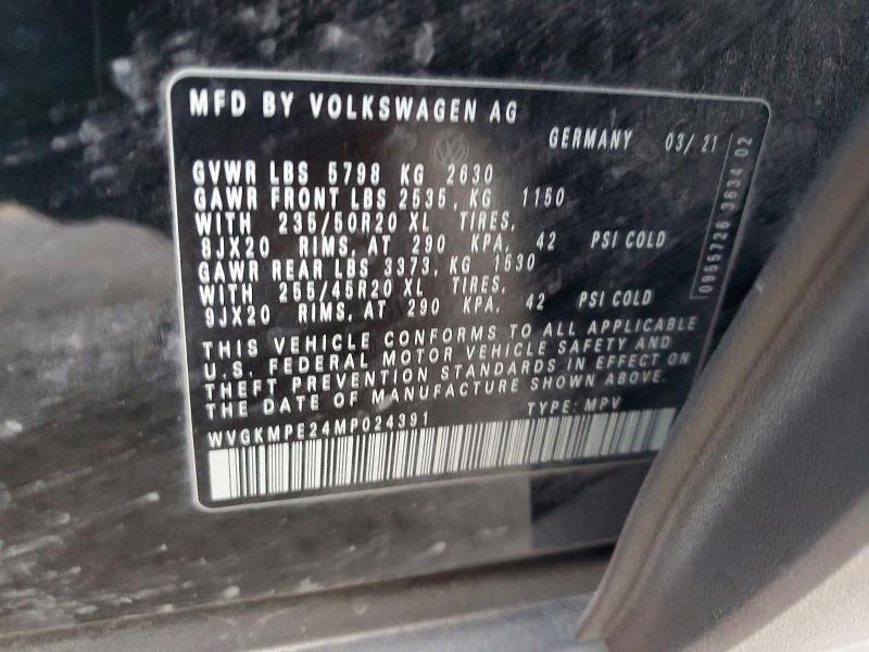 2021 Volkswagen Id.4 მანქანა იყიდება აუქციონზე, vin: WVGKMPE24MP024391, აუქციონის ნომერი: 72819415