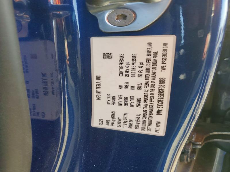 2025 Tesla Model 3 მანქანა იყიდება აუქციონზე, vin: 5YJ3E1EB9SF081888, აუქციონის ნომერი: 75420645