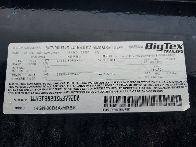 Продажа на аукционе авто 2025 Big Tex Gn, vin: 16V3F3820S6377208, номер лота: 73184905
