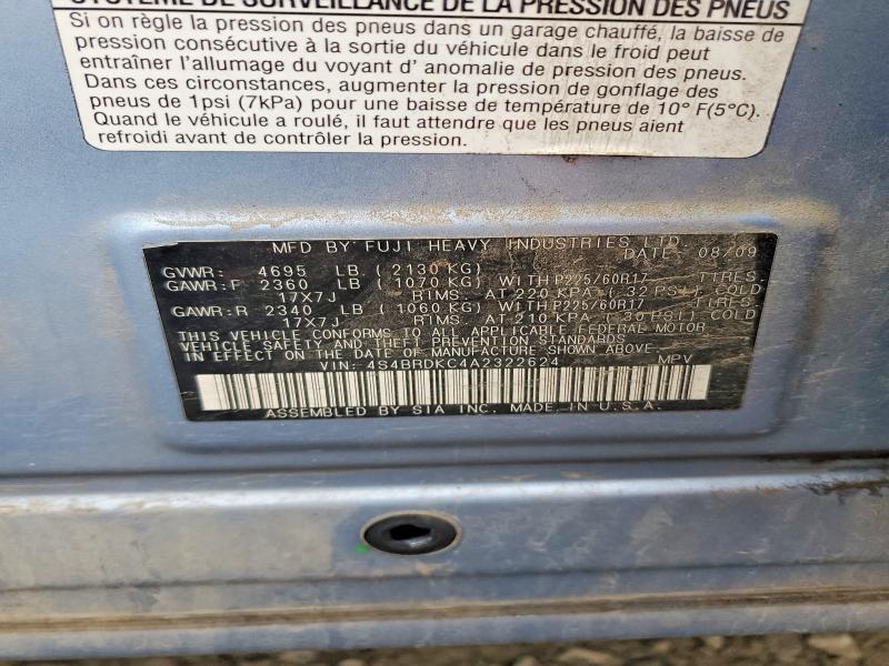 Продаж на аукціоні авто 2010 Subaru Outback, vin: 4S4BRDKC4A2322624, номер лоту: 73334775