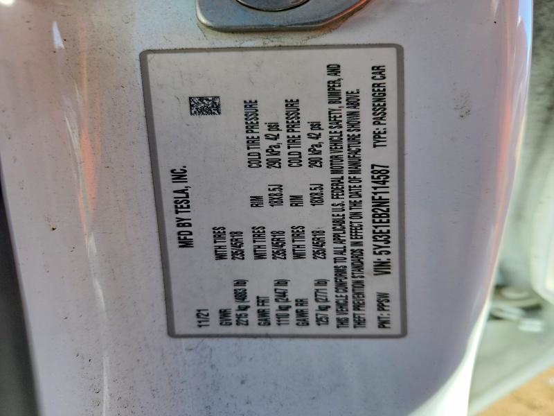 Aukcja sprzedaży 2022 Tesla Model 3, vin: 5YJ3E1EB2NF114587, numer aukcji: 74153505
