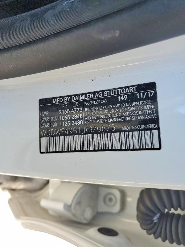 2018 Mercedes-benz C მანქანა იყიდება აუქციონზე, vin: WDDWF4KB1JR370875, აუქციონის ნომერი: 74695405
