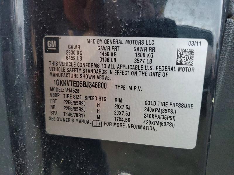 Aukcja sprzedaży 2011 Gmc Acadia, vin: 1GKKVTED5BJ346800, numer aukcji: 98346805
