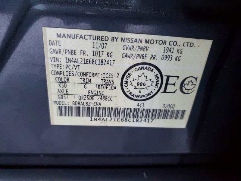 Продажа на аукционе авто 2008 Nissan Altima, vin: 1N4AL21E68C182417, номер лота: 95652305