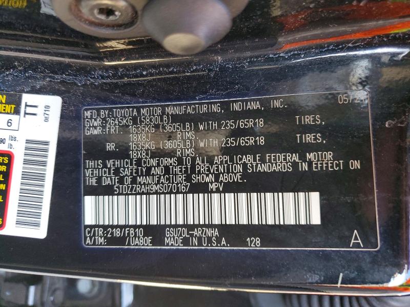 73662835 :رقم المزاد ، 5TDZZRAH9MS070167 vin ، 2021 Toyota Highlander مزاد بيع