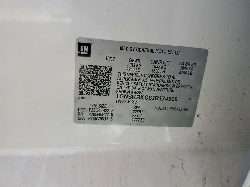 2018 Chevrolet Tahoe მანქანა იყიდება აუქციონზე, vin: 1GNSKBKC6JR174519, აუქციონის ნომერი: 73157435