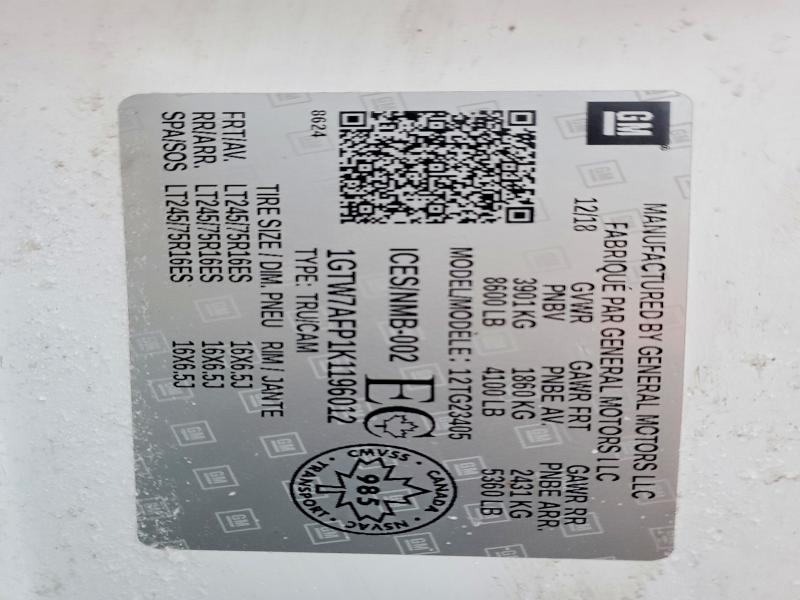 Продажа на аукционе авто 2019 Gmc Savana, vin: 1GTW7AFP1K1196012, номер лота: 98501145