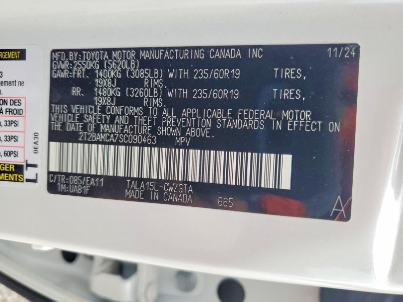 98807745 :رقم المزاد ، 2T2BAMCA7SC090463 vin ، 2025 Lexus Rx مزاد بيع