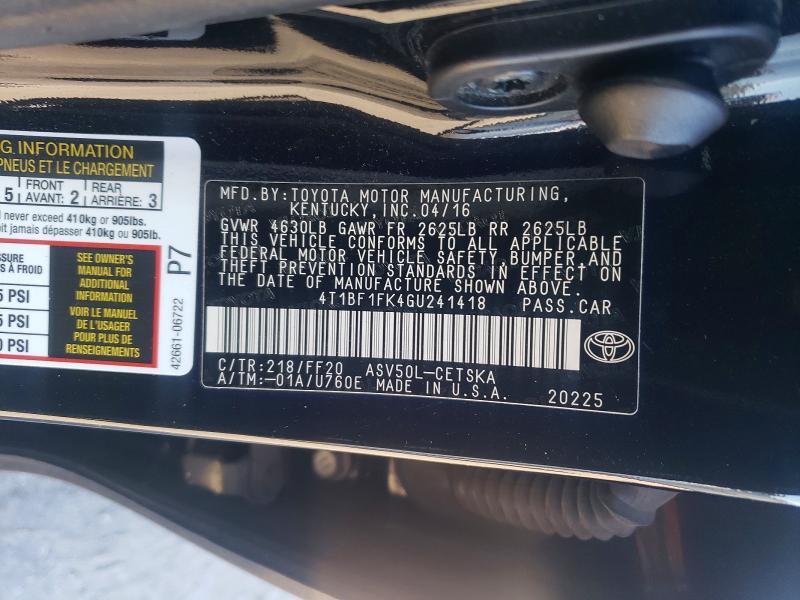 99581235 :رقم المزاد ، 4T1BF1FK4GU241418 vin ، 2016 Toyota Camry مزاد بيع