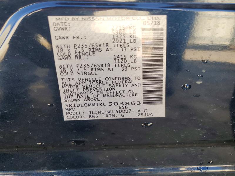 Aukcja sprzedaży 2019 Infiniti Qx60, vin: 5N1DL0MM1KC503863, numer aukcji: 72726685