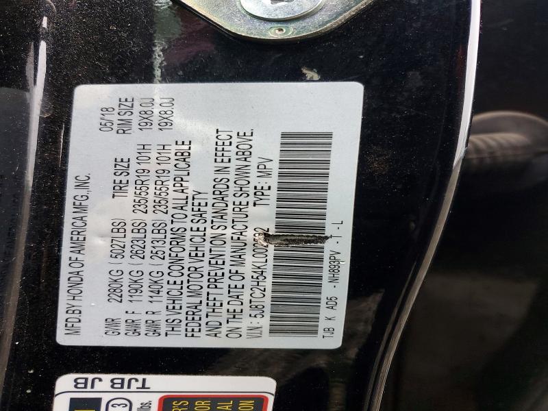 74015215 :رقم المزاد ، 5J8TC2H54KL002532 vin ، 2019 Acura Rdx Techno مزاد بيع