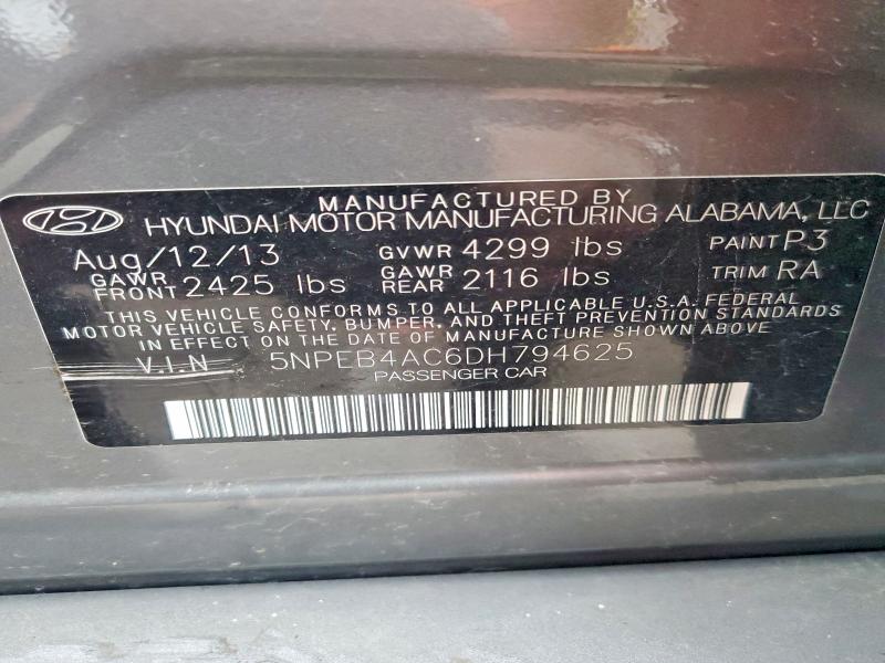 98412245 :رقم المزاد ، 5NPEB4AC6DH794625 vin ، 2013 Hyundai Sonata Gls مزاد بيع