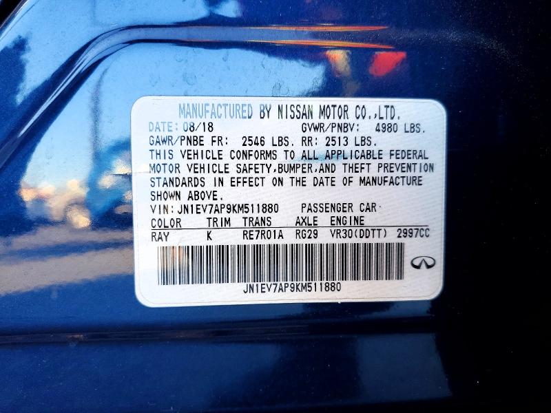 Aukcja sprzedaży 2019 Infiniti Q50, vin: JN1EV7AP9KM511880, numer aukcji: 74429665