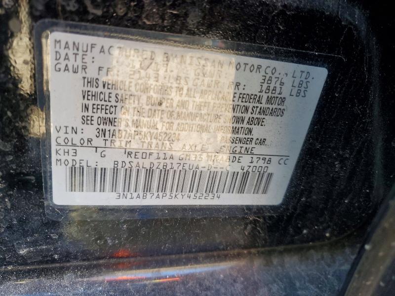 Aukcja sprzedaży 2019 Nissan Sentra, vin: 3N1AB7AP5KY452234, numer aukcji: 72130855