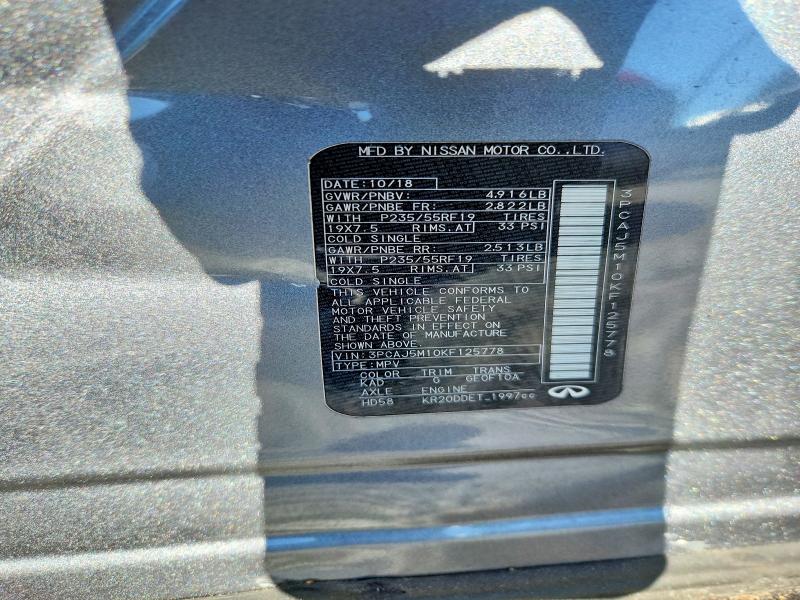 Aukcja sprzedaży 2019 Infiniti Qx50, vin: 3PCAJ5M10KF125778, numer aukcji: 75060445