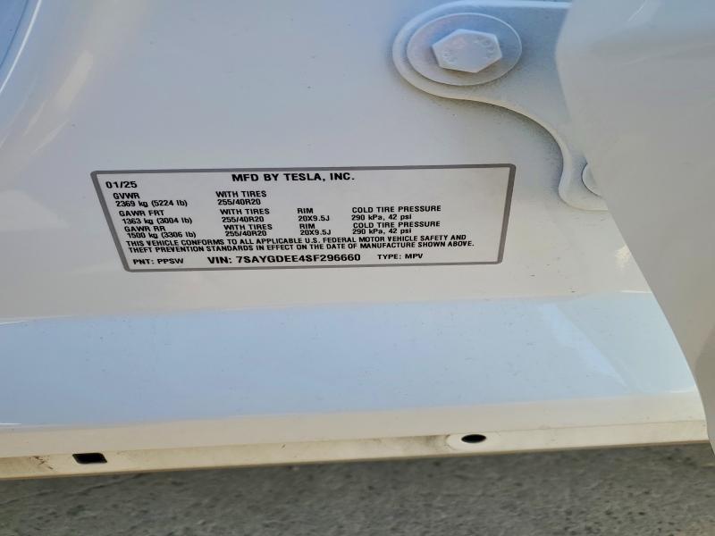 Продаж на аукціоні авто 2025 Tesla Model Y, vin: 7SAYGDEE4SF296660, номер лоту: 72766545