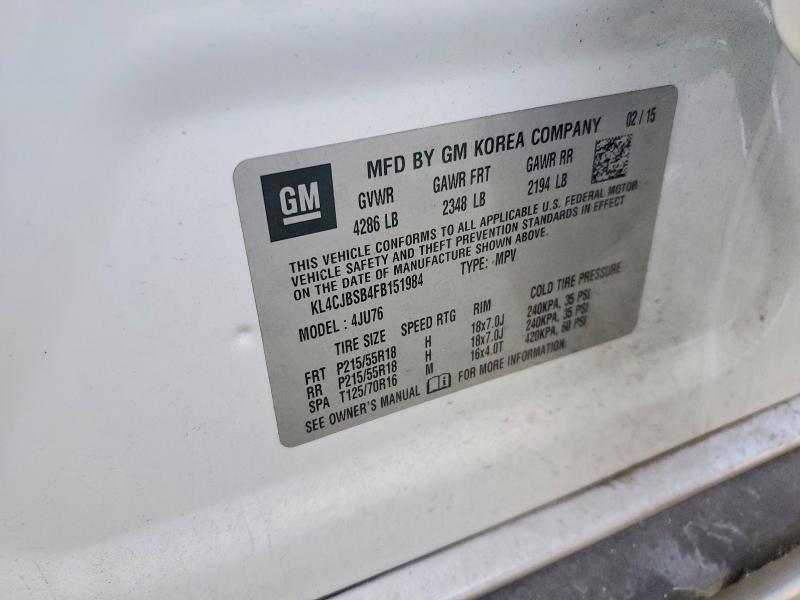 72866255 :رقم المزاد ، KL4CJBSB4FB151984 vin ، 2015 Buick Encore مزاد بيع