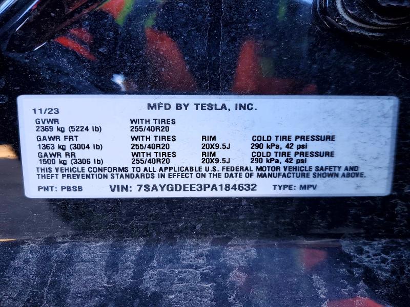 2023 Tesla Model Y მანქანა იყიდება აუქციონზე, vin: 7SAYGDEE3PA184632, აუქციონის ნომერი: 99226545