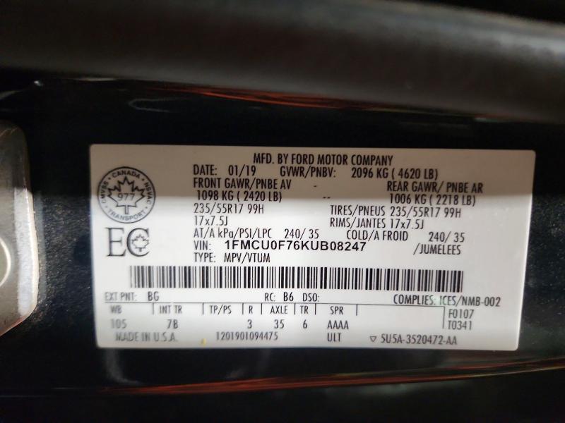 Aukcja sprzedaży 2019 Ford Escape S, vin: 1FMCU0F76KUB08247, numer aukcji: 74882975