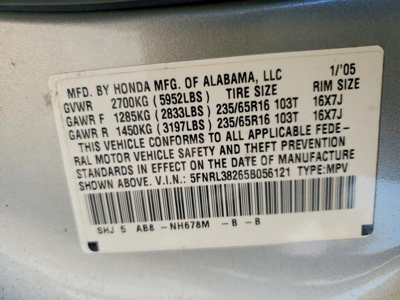 99106745 :رقم المزاد ، 5FNRL38265B056121 vin ، 2005 Honda Odyssey مزاد بيع