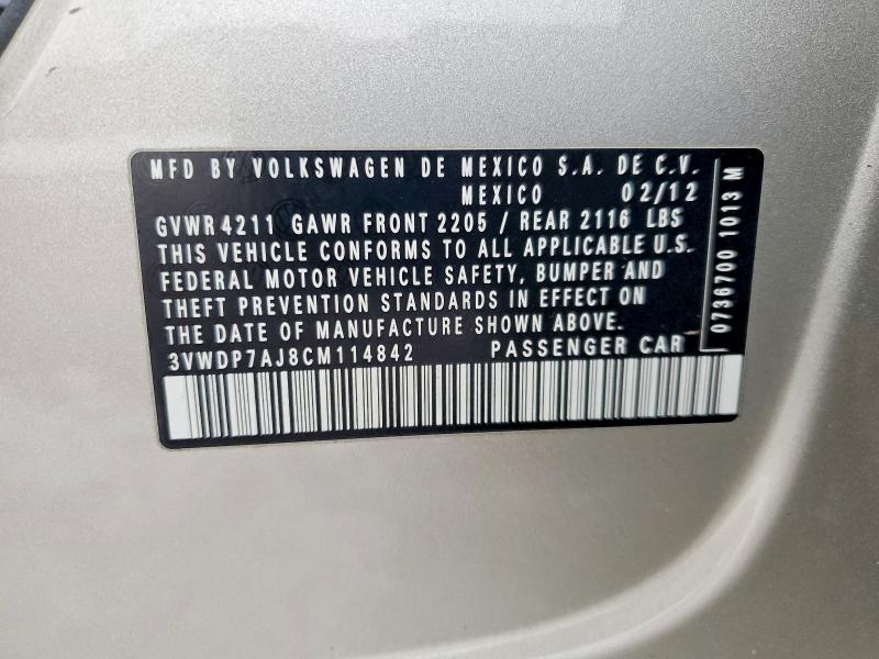 99453405 :رقم المزاد ، 3VWDP7AJ8CM114842 vin ، 2012 Volkswagen Jetta مزاد بيع