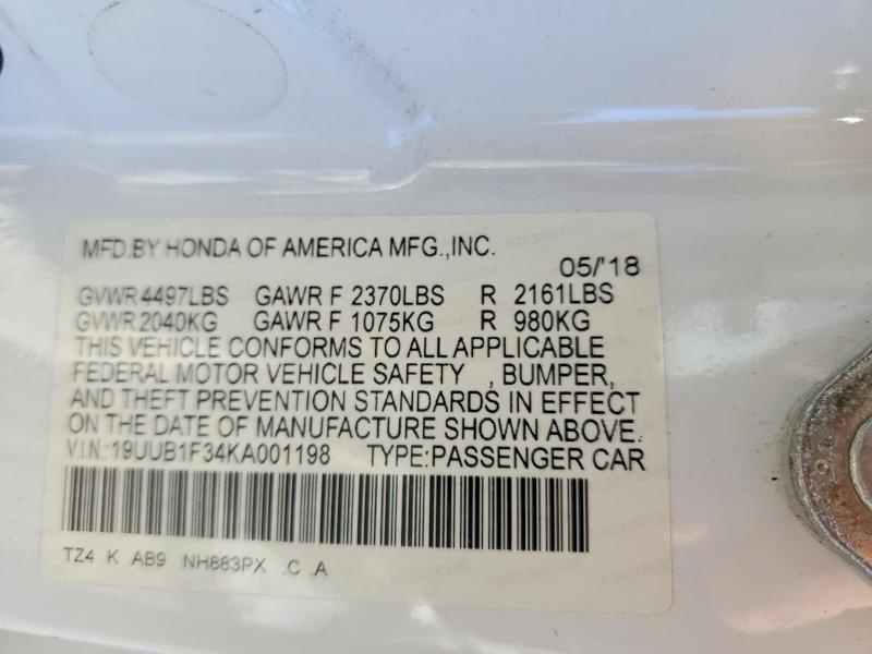 Aukcja sprzedaży 2019 Acura Tlx, vin: 19UUB1F34KA001198, numer aukcji: 72255235