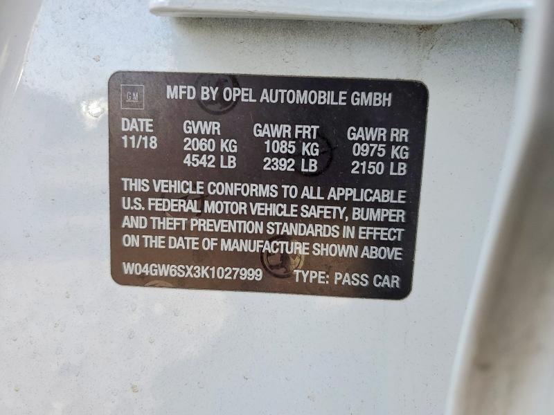 98051145 :رقم المزاد ، W04GW6SX3K1027999 vin ، 2019 Buick Regal Aven مزاد بيع