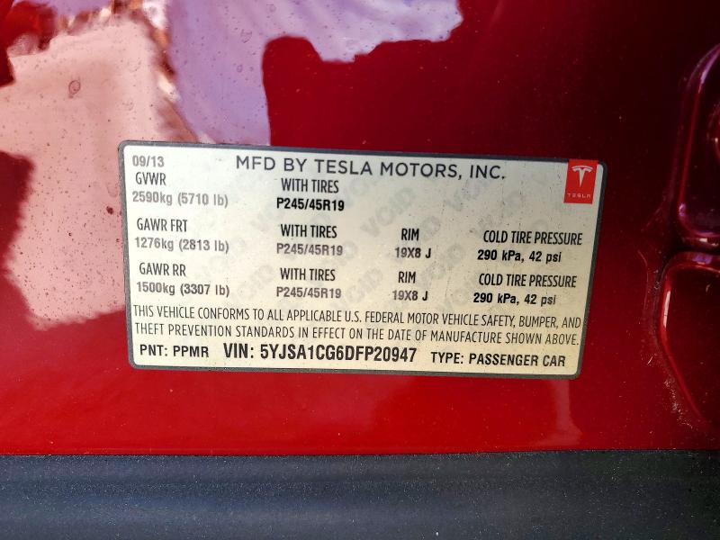 74892025 :رقم المزاد ، 5YJSA1CG6DFP20947 vin ، 2013 Tesla Model S مزاد بيع