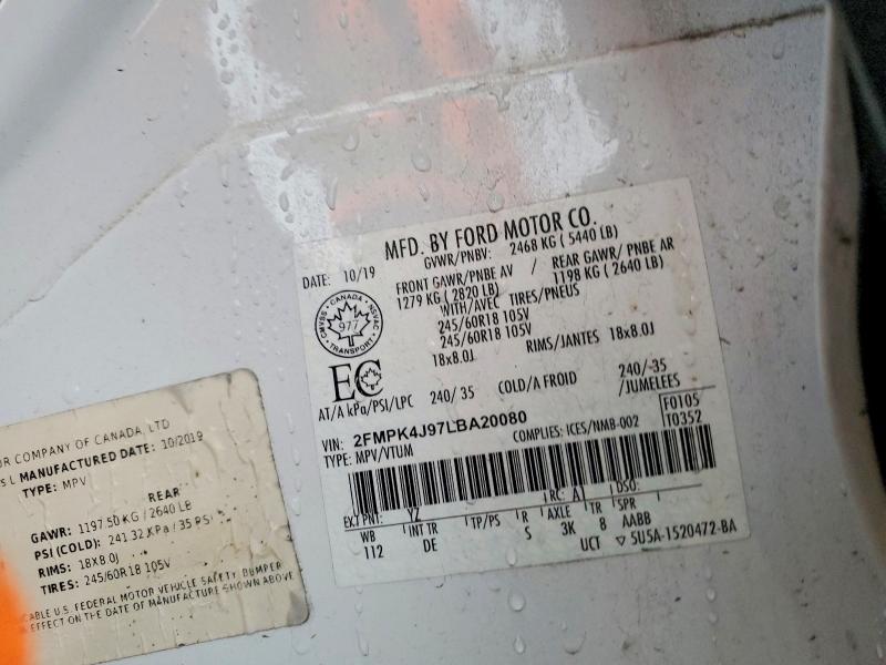 Продажа на аукционе авто 2020 Ford Edge Sel, vin: 2FMPK4J97LBA20080, номер лота: 97526535