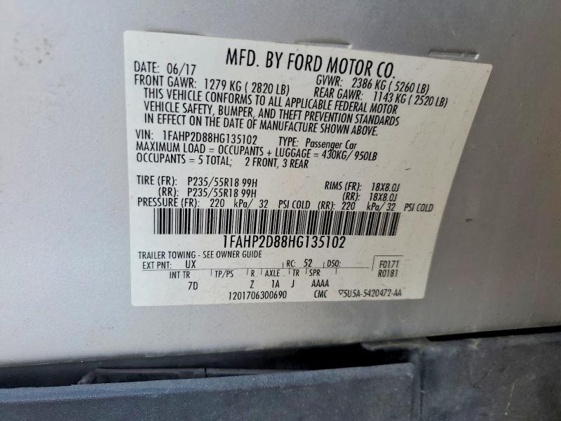 74850325 :رقم المزاد ، 1FAHP2D88HG135102 vin ، 2017 Ford Taurus مزاد بيع
