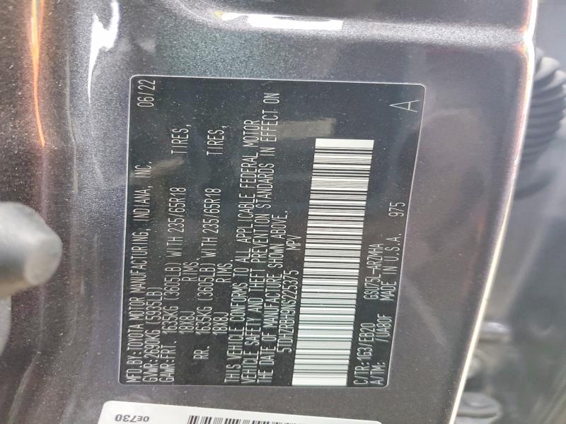 75268615 :رقم المزاد ، 5TDHZRBH9NS225375 vin ، 2022 Toyota Highlander مزاد بيع