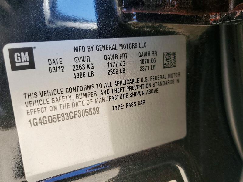 Продаж на аукціоні авто 2012 Buick Lacrosse, vin: 1G4GD5E33CF305539, номер лоту: 73879615