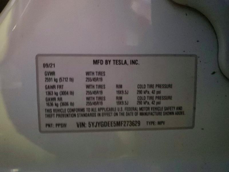 Aukcja sprzedaży 2021 Tesla Model Y, vin: 5YJYGDEE5MF273629, numer aukcji: 72247495